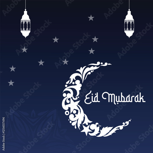 Drak blue background Eid mubarak islamic greeting card with star background