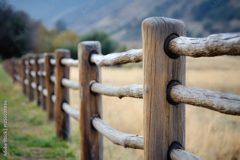 Close up of weathered wooden fence stretching into distance Close up of weathered wooden fence stretching into distance