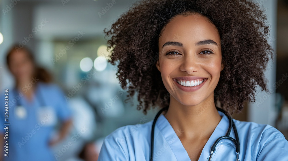 Smiling nurse supporting patient in hospital, bright and calm environment. Smiling nurse supporting patient in hospital, bright and calm environment.
