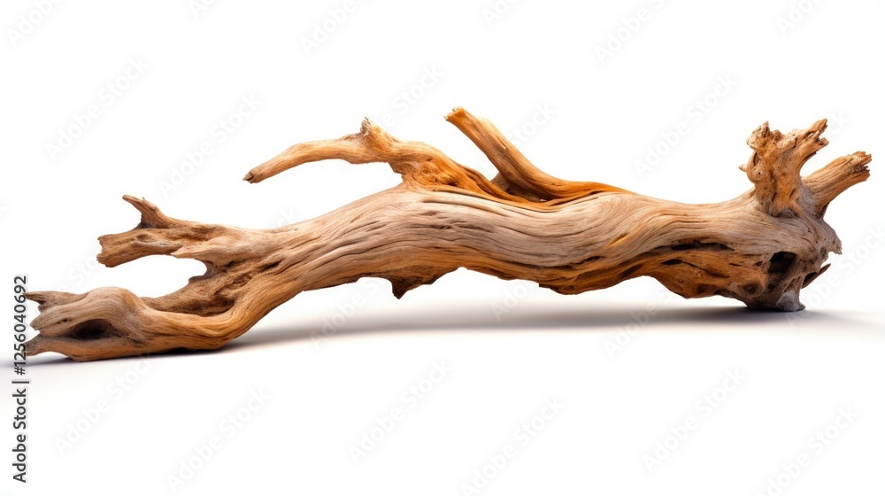 Isolated Driftwood on White Background. Aged Driftwood Branch from the Sea with Natural Wood Texture Isolated Driftwood on White Background. Aged Driftwood Branch from the Sea with Natural Wood Texture
