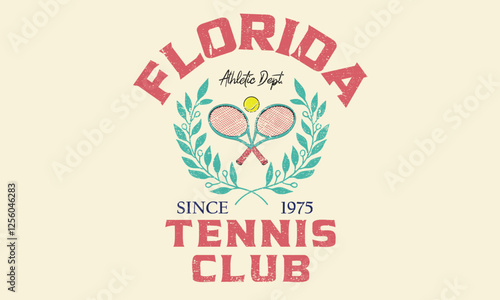  Athletic club art. Palm tree vector design. Tennis court graphic design. Tennis club artwork for t shirt, posters, stickers, background and others.