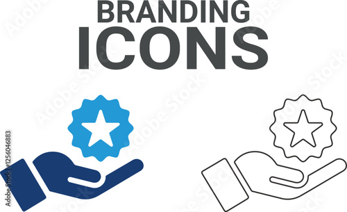 Branding icon. Containing marketing, product, brand value, design, logo, brand development, social media, advertising, and loyal customer icons. Solid icon collection.