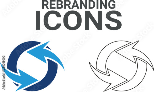 Rebranding icon. Containing marketing, product, brand value, design, logo, brand development, social media, advertising, and loyal customer icons. Solid icon collection.