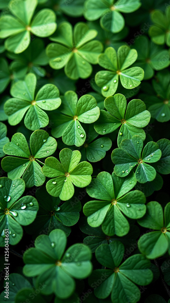 Vibrant Shamrock Background with Dewdrops: Perfect for St. Patrick's Day Promotions and Irish-Themed Events Vibrant Shamrock Background with Dewdrops: Perfect for St. Patrick's Day Promotions and Irish-Themed Events