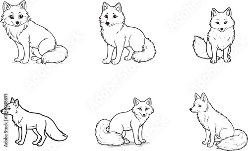 Arctic Fox silhouette vector on white background , set of arctic Fox Ai generated 