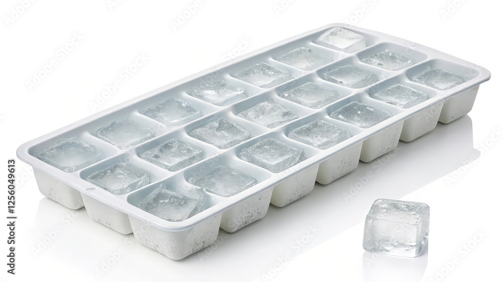Ice Cube Tray with Ice Cube on White Background Ice Cube Tray with Ice Cube on White Background