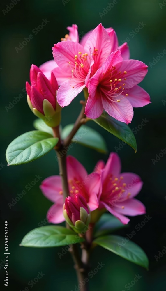 Fototapeta premium Rhododendron flower stems with buds and leaves, rhododendron, flower, bloom