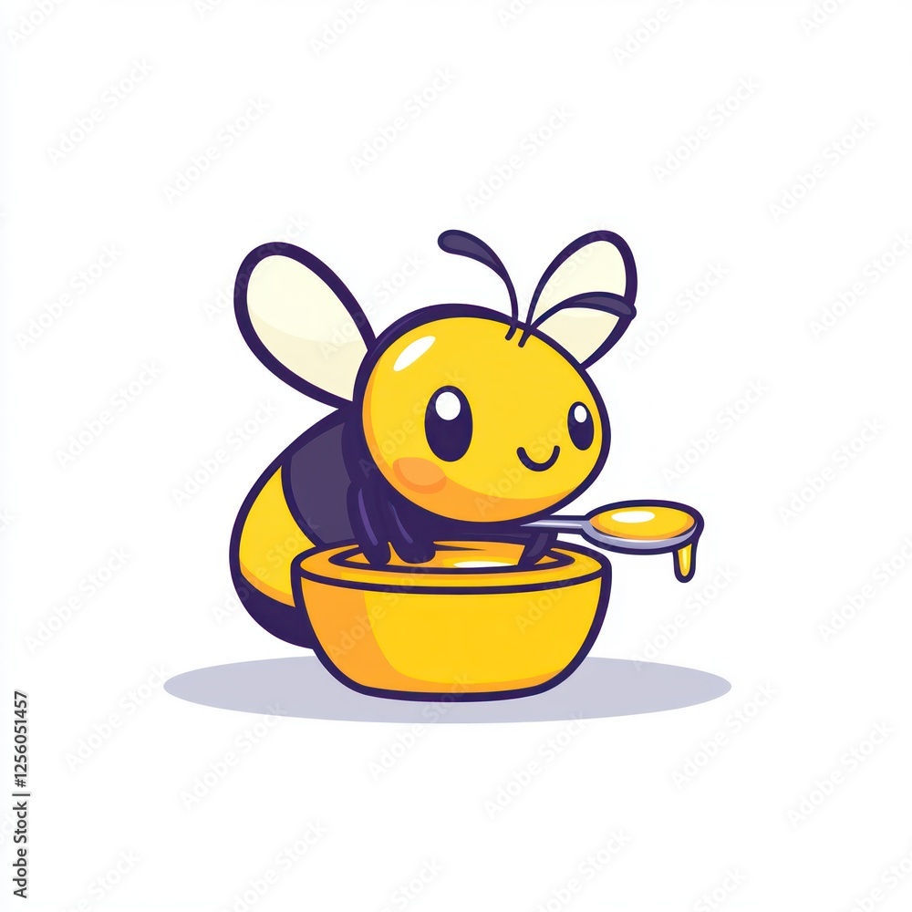 Cute Bee Eating Honey Cartoon Illustration Cute Bee Eating Honey Cartoon Illustration