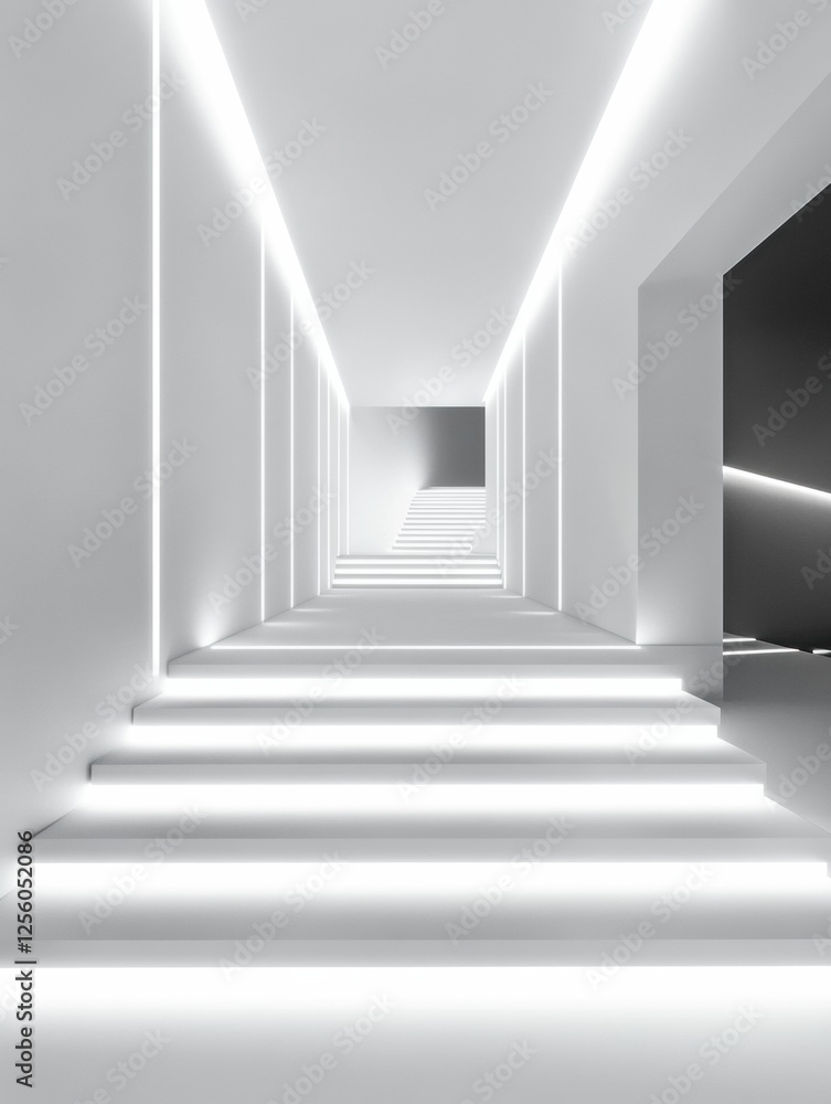 Fototapeta premium Monochromatic runway showcases clean lines and soft lighting in a minimalist design space. Generative AI