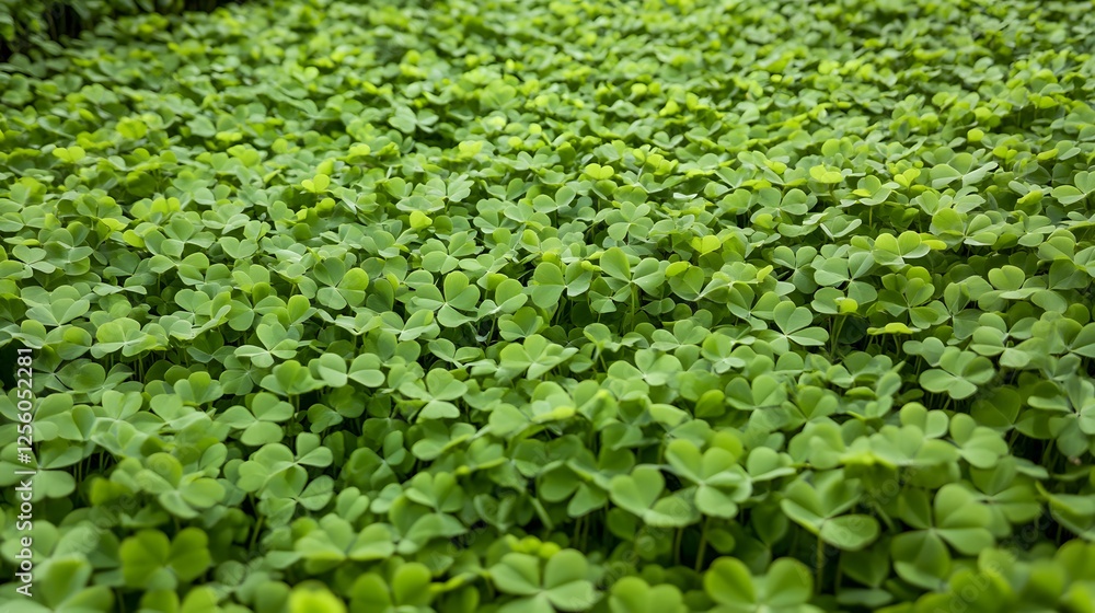 A dense field of green clover covers the ground A dense field of green clover covers the ground