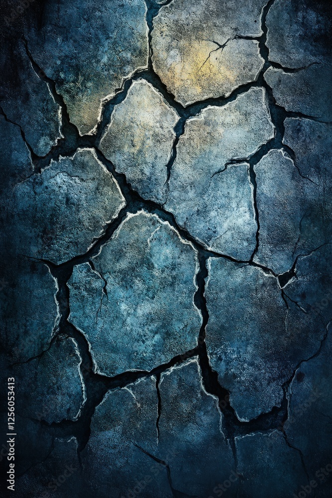Cracked surface with a textured blue hue under low light Cracked surface with a textured blue hue under low light