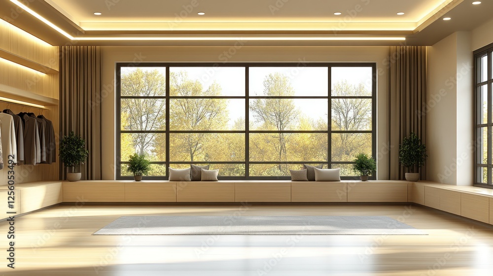 Fototapeta premium Modern autumnal walk-in closet with large window