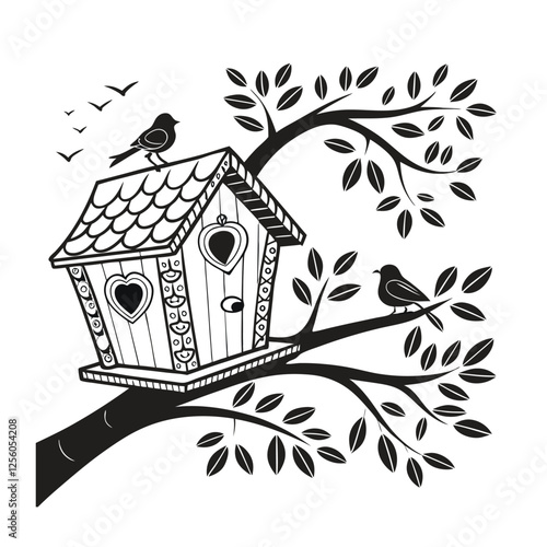 Vector black and white birdhouse