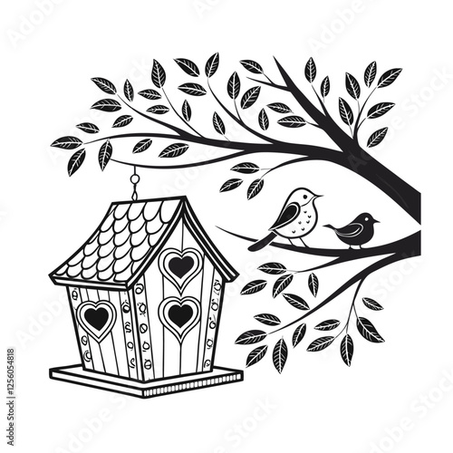 Vector black and white birdhouse 