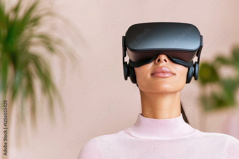 Fototapeta premium Serene Woman In Vr With Focused Expression