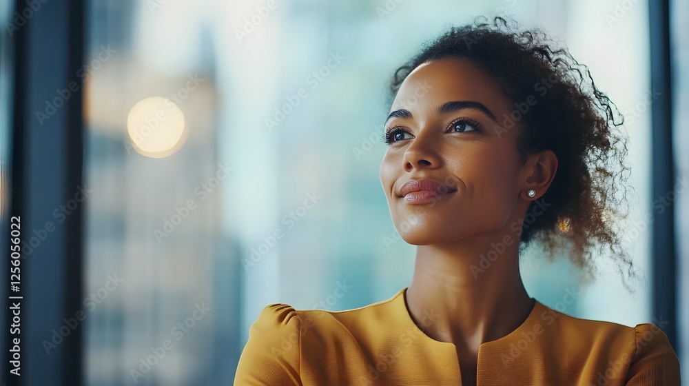Confident businesswoman looking out the window, contemplating future opportunities and personal growth in a modern office environment. Confident businesswoman looking out the window, contemplating future opportunities and personal growth in a modern office environment.