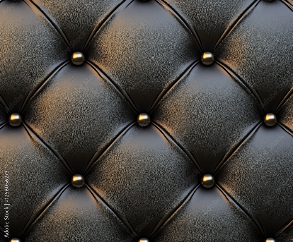 Naklejka premium Elegant black leather upholstery with button tufting design