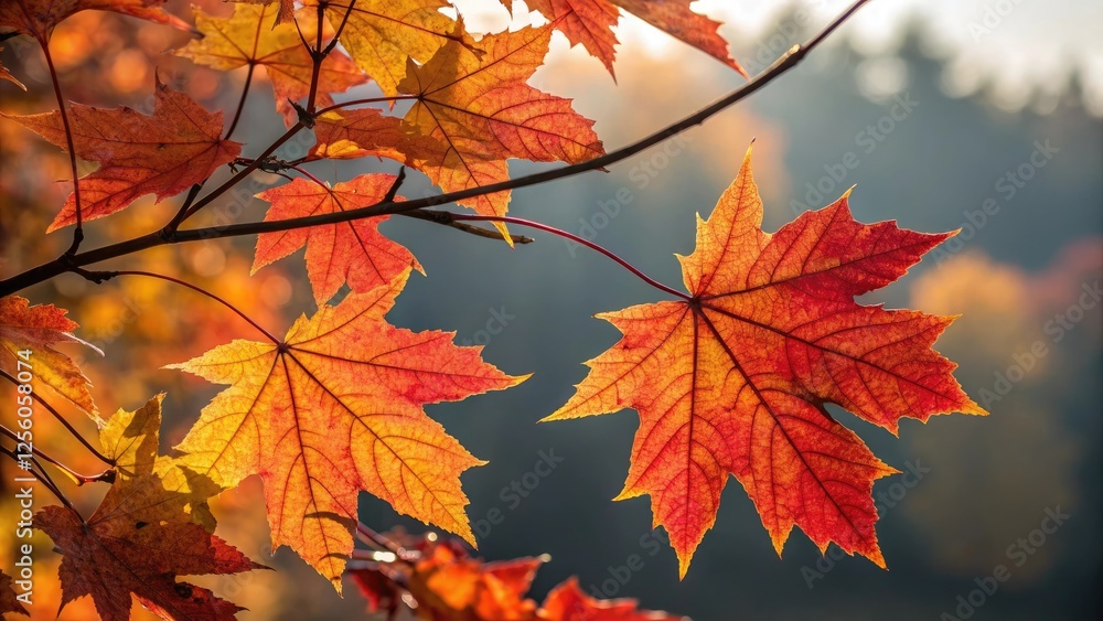 Autumn leaves in vibrant colors against a blurred forest background, representing the beauty of nature and seasonal change. Autumn leaves in vibrant colors against a blurred forest background, representing the beauty of nature and seasonal change.