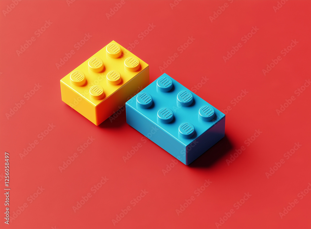 Colorful building blocks isolated on a red background Colorful building blocks isolated on a red background