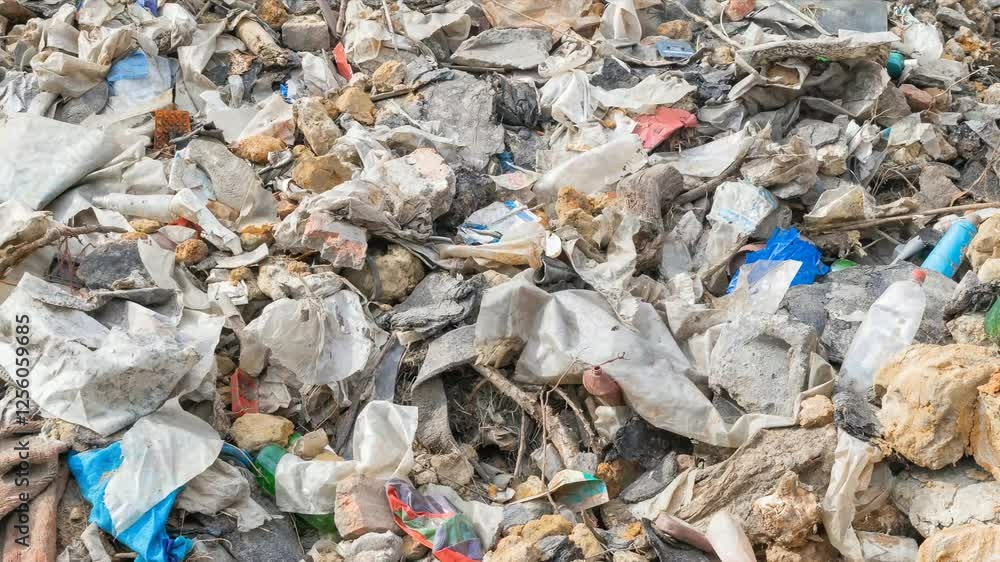 wild garbage dump. residual glass, plastics in the forest wild garbage dump. residual glass, plastics in the forest