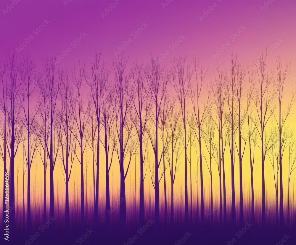 Silhouetted trees against a vibrant sunset gradient Silhouetted trees against a vibrant sunset gradient