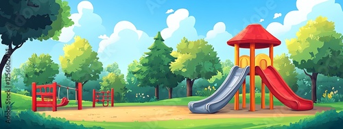 Park Playground Sunny Day Background Illustration