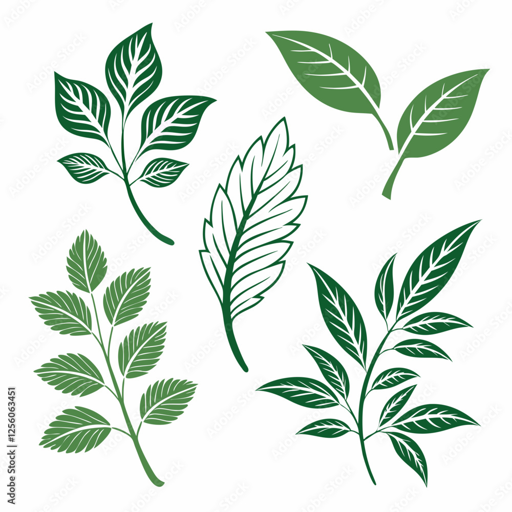 green leaves icon pattern on white background green leaves icon pattern on white background