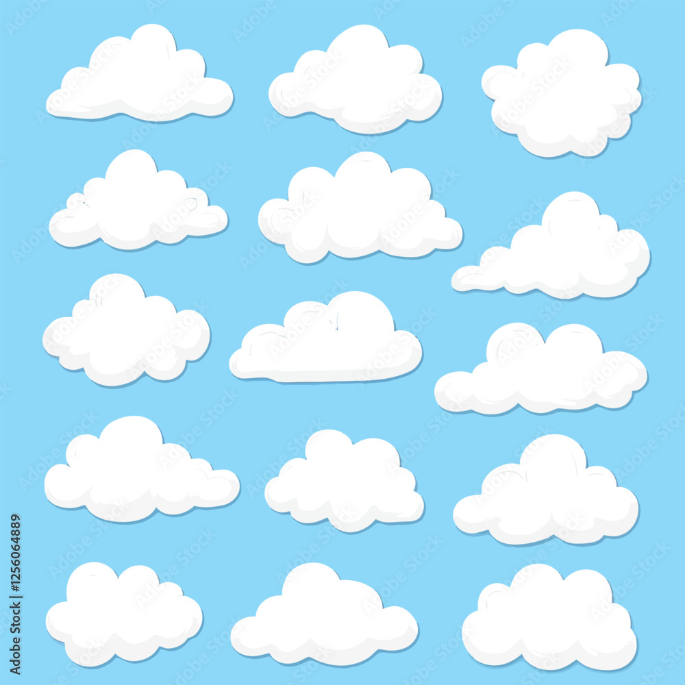 Cartoon white clouds collection on blue background Cartoon white clouds collection on blue background