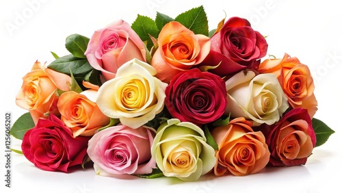 Colorful Roses Bouquet on White Background