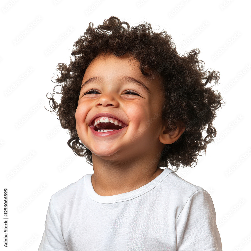 A boy and child smiled happily A boy and child smiled happily