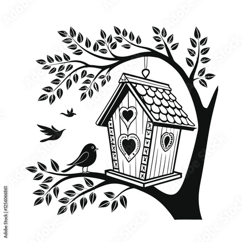 Vector black and white birdhouse 