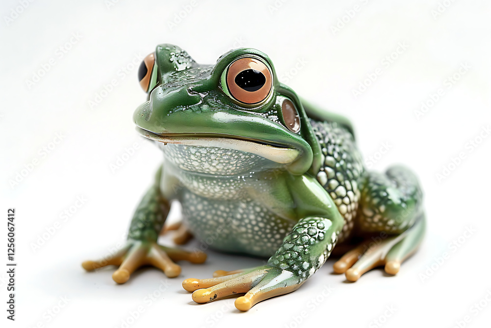 Obraz premium Realistic frog figurine with lifelike details, green amphibian model, collectible sculpture, adorable big-eyed toad, decorative animal toy, perfect for kids and home décor