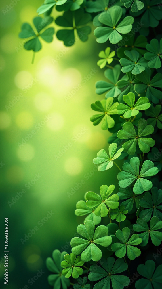 St. Patrick's Day Abstract Green Background with Shamrocks: Perfect for Pub Promotions and Irish-Themed Events St. Patrick's Day Abstract Green Background with Shamrocks: Perfect for Pub Promotions and Irish-Themed Events