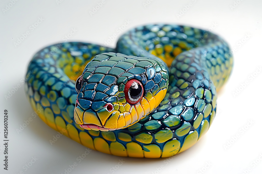 Realistic blue and green snake with glossy scales coiled in a defensive pose, high-resolution macro shot capturing intricate details, perfect for wildlife, nature, and artistic themes.
Realistic blue and green snake with glossy scales coiled in a defensive pose, high-resolution macro shot capturing intricate details, perfect for wildlife, nature, and artistic themes.