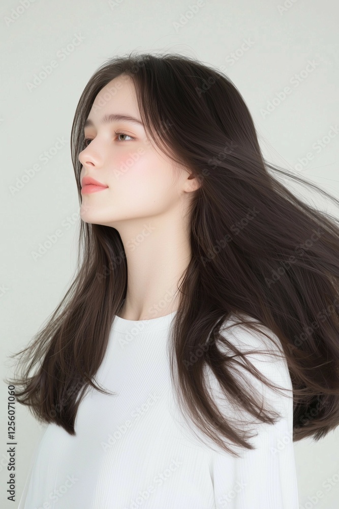 Elegant Woman with Flowing Hair in Motion Elegant Woman with Flowing Hair in Motion