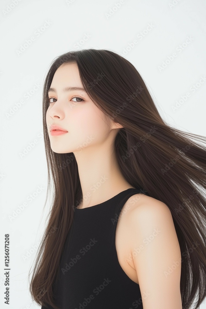 Elegant Woman with Flowing Hair in Motion Elegant Woman with Flowing Hair in Motion