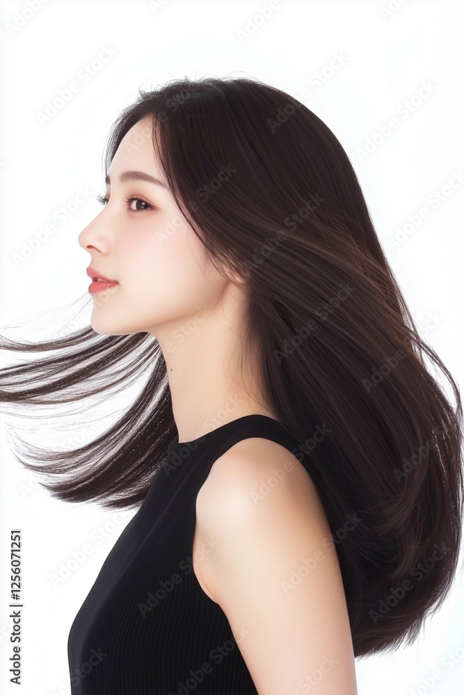 Elegant Woman with Flowing Hair in Motion Elegant Woman with Flowing Hair in Motion