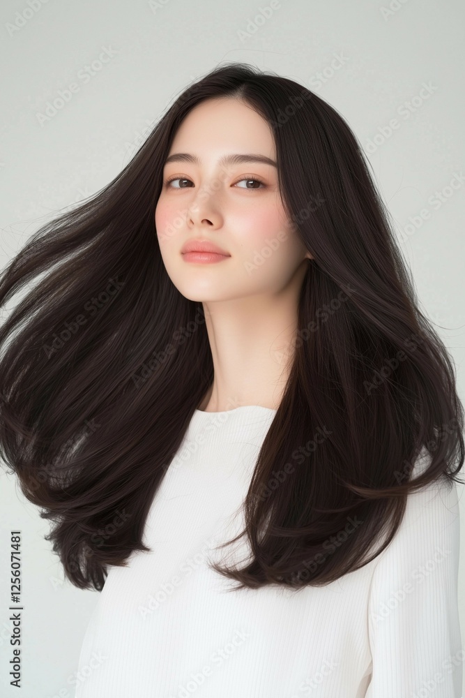 Fototapeta premium Elegant Woman with Flowing Hair in Motion