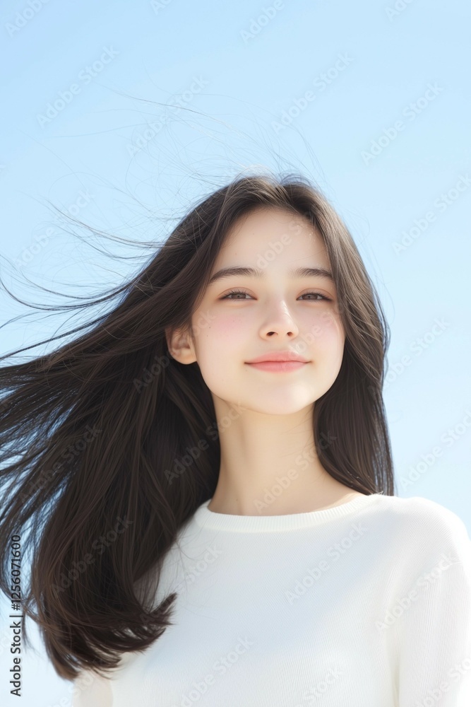 Elegant Woman with Flowing Hair in Motion Elegant Woman with Flowing Hair in Motion