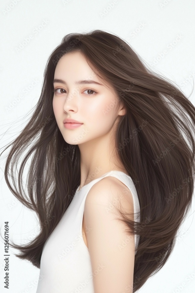 Elegant Woman with Flowing Hair in Motion Elegant Woman with Flowing Hair in Motion