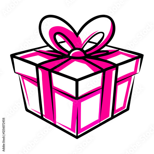 Colorful gift box icon with heart-shaped ribbon, celebration concept