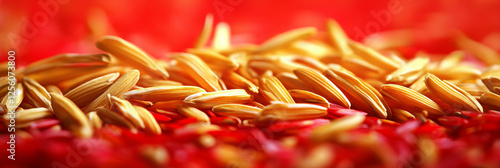 Wallpaper Mural Ripe rice grains showcased against a vibrant red background ready for harvest Torontodigital.ca