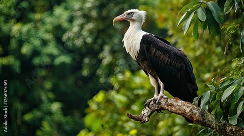 African White-backed Vulture perched on branch, jungle background, wildlife photography photo