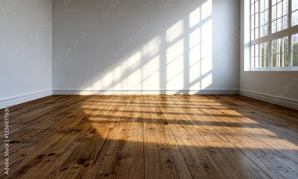 An empty room featuring wooden flooring and large windows showcasing a bright, well-lit environment with shadow patterns dancing on the floor. An empty room featuring wooden flooring and large windows showcasing a bright, well-lit environment with shadow patterns dancing on the floor.