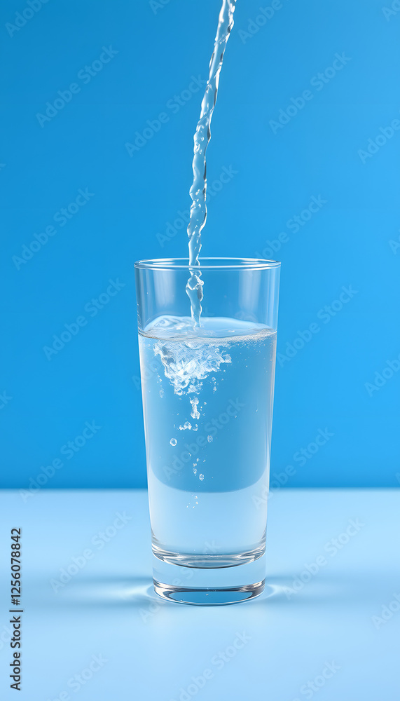 Water pouring into glass on a blue background, grunge. with white shades Water pouring into glass on a blue background, grunge. with white shades