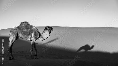 Camels in the Sahara desert, Morocco travel destination in Africa. photo