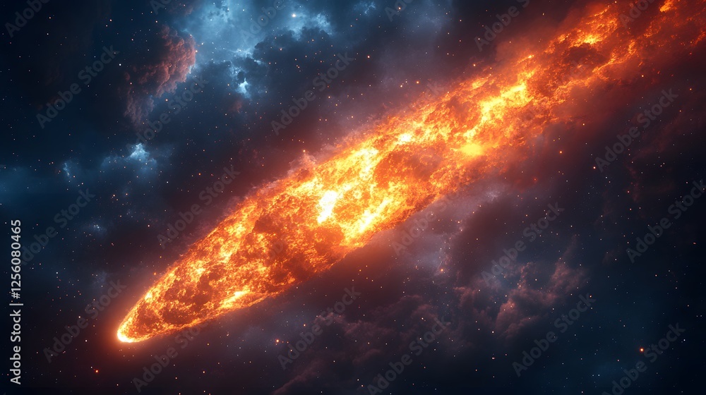 Obraz premium Meteorite Burning Up in Space with Stars and Galaxy Background