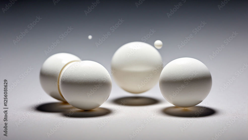 Three White Pills Floating in the Air Representing Health and Wellness Three White Pills Floating in the Air Representing Health and Wellness