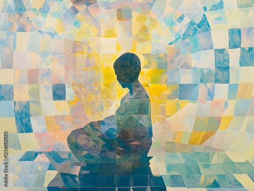 silhouette of a person meditating in a neutral color background , yoga meditation , mindfulness	