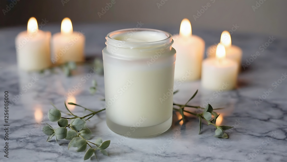 Spa essentials with eucalyptus and candles Spa essentials with eucalyptus and candles